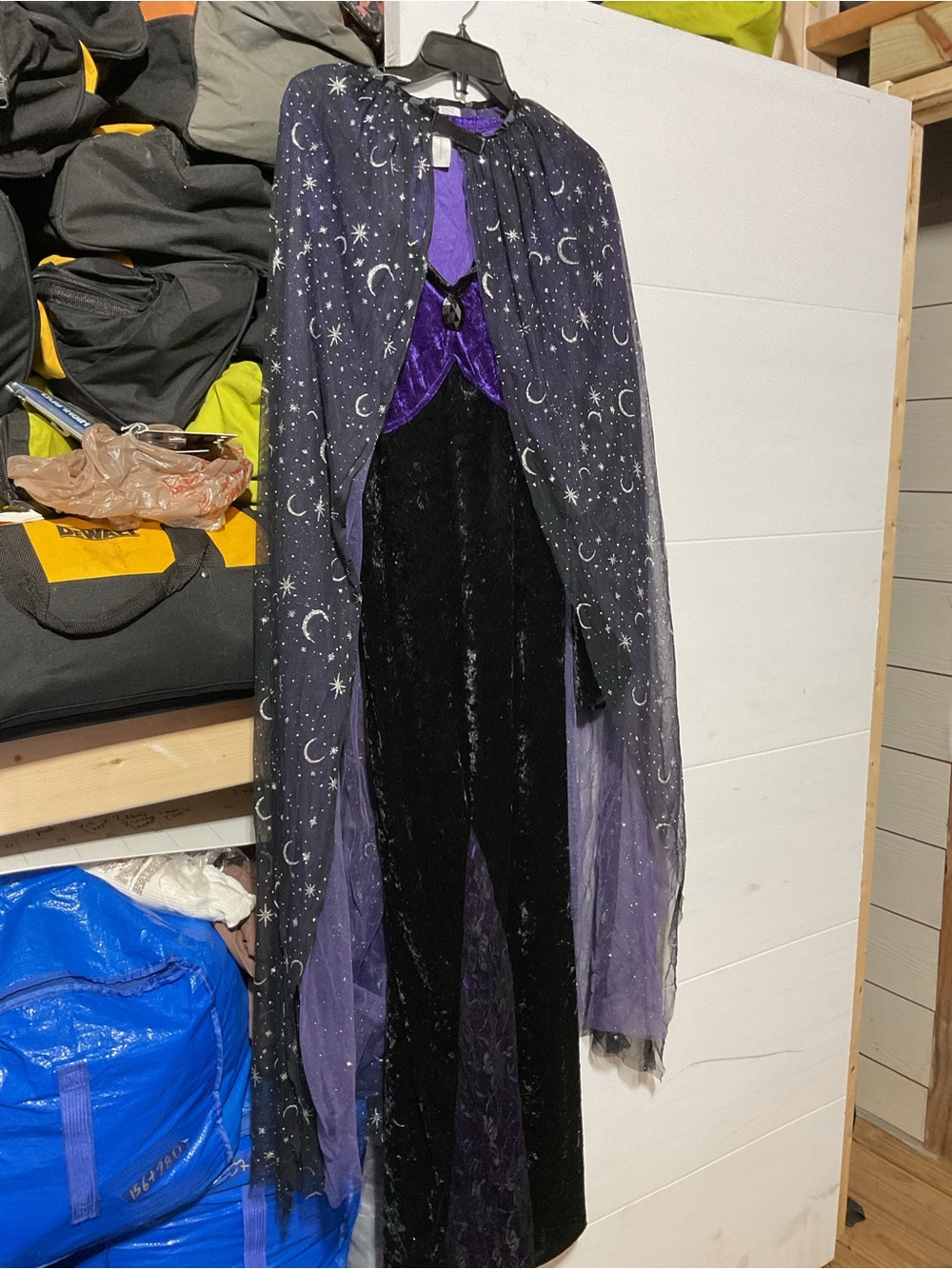 Women's Black & Purple Velvet Cape Coat with Star and Moon Overlay